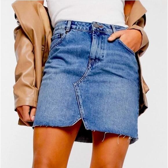 ASOS High Waisted Blue Jean Pelmet Skirt Sz 0 - Picture 8 of 8